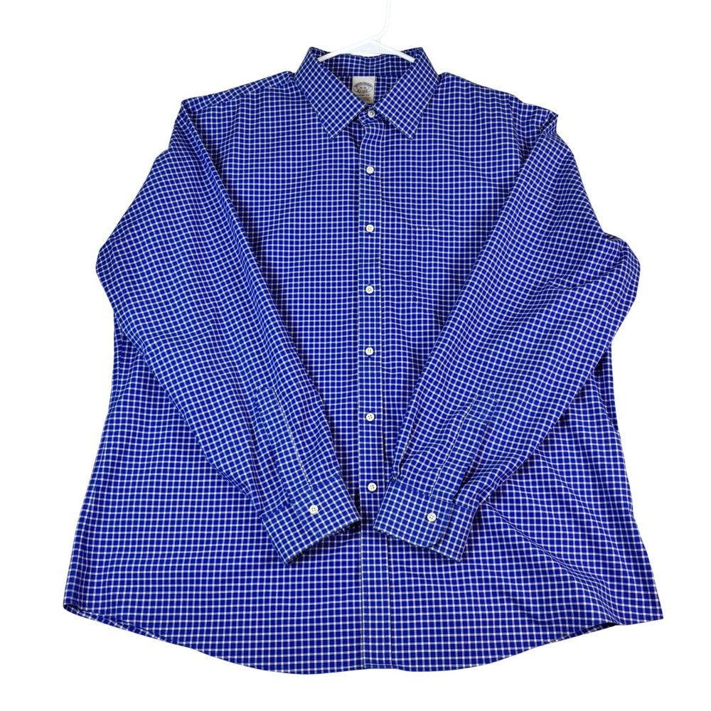 Brooks Brothers Regent Fit Dress Shirt 18-36 Blue Gingham Supima Cotton Non-Iron